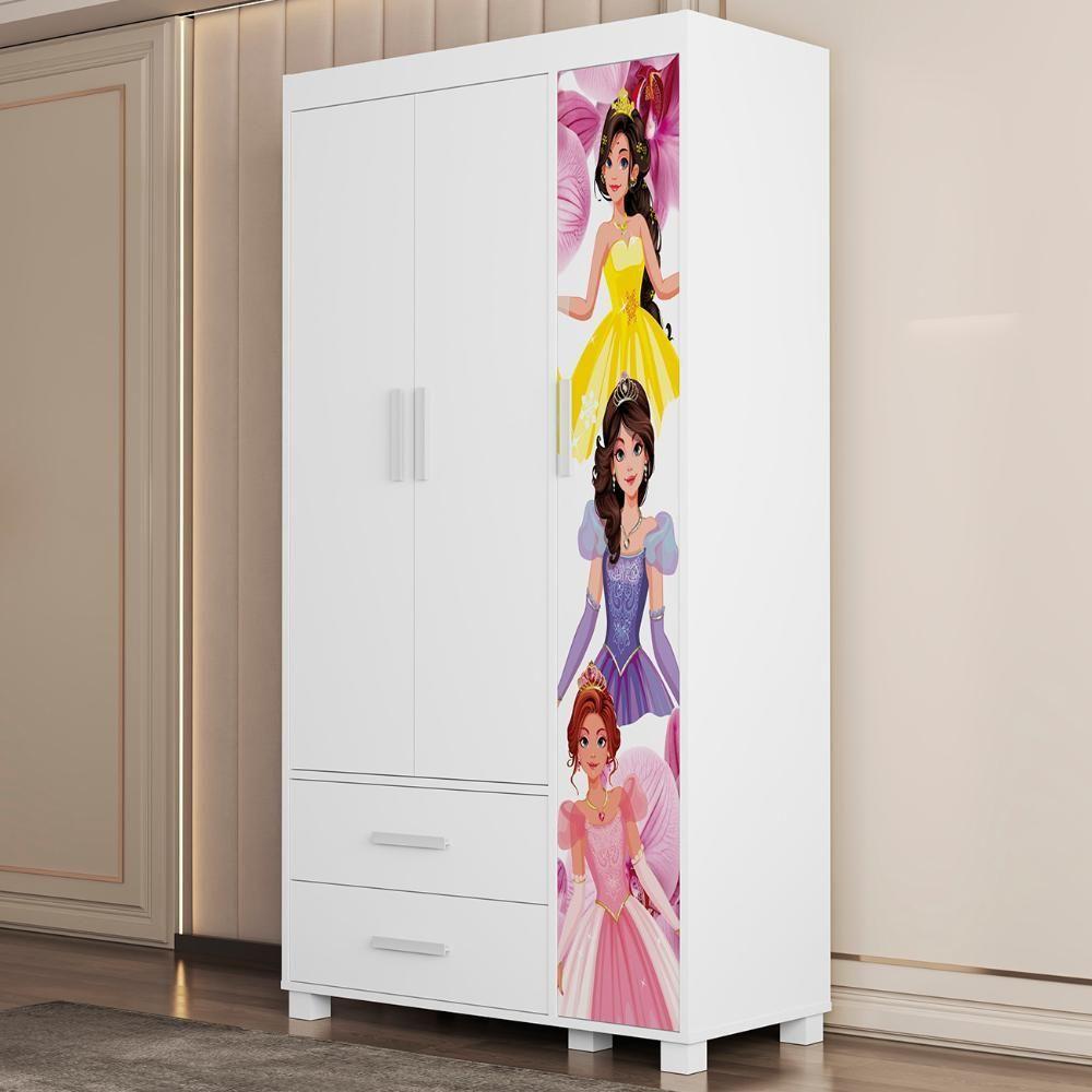 Guarda Roupa Infantil 89cm Com 3 Portas Princesa Rosa Z53 - Mpozenato - 2