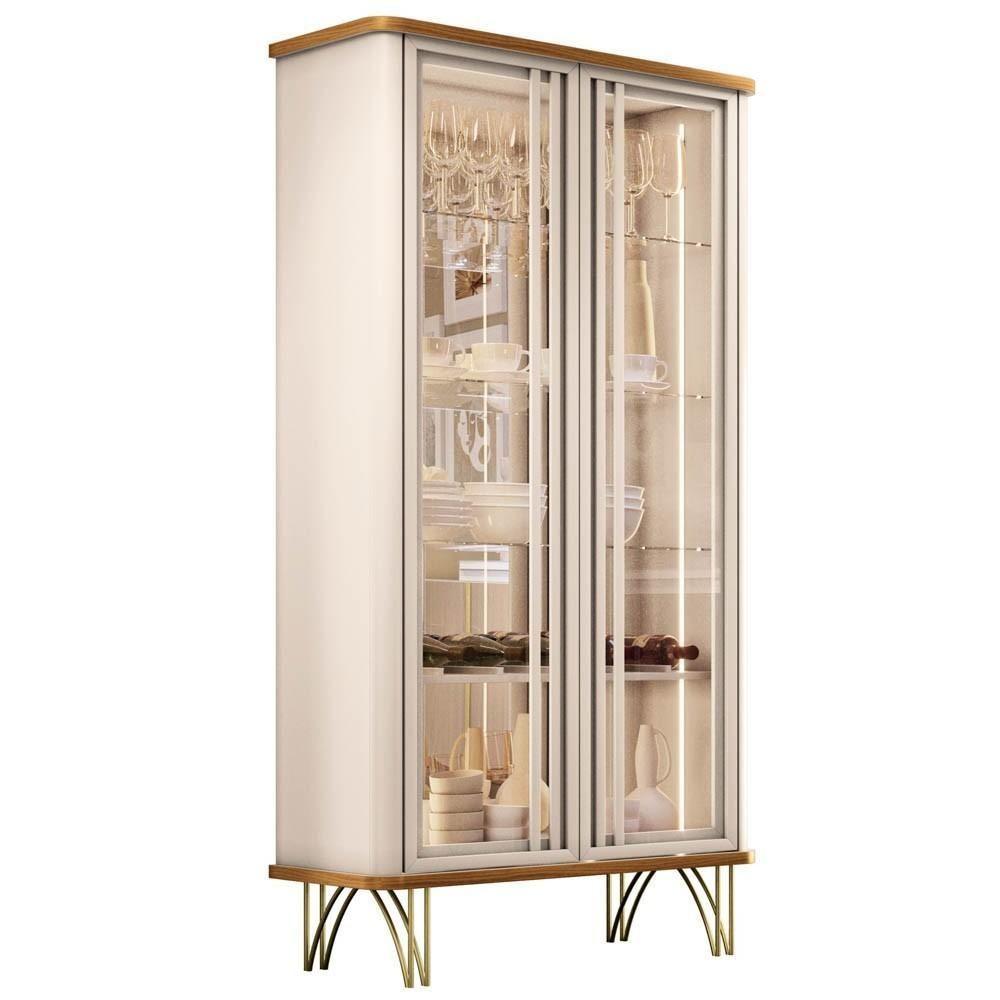 Cristaleira De Vidro Com Espelho E Led évora Off White/cinamomo - Hb Móveis - 2