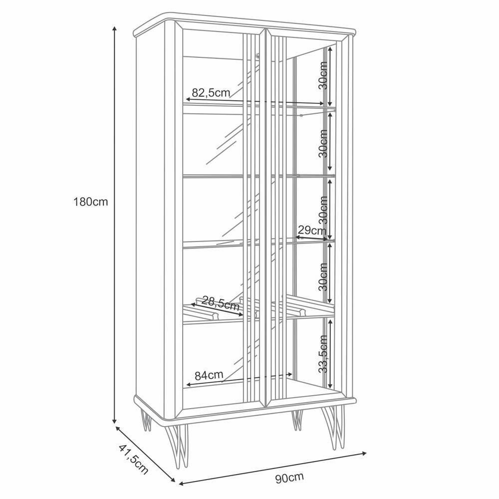 Cristaleira De Vidro Com Espelho E Led évora Off White/cinamomo - Hb Móveis - 4