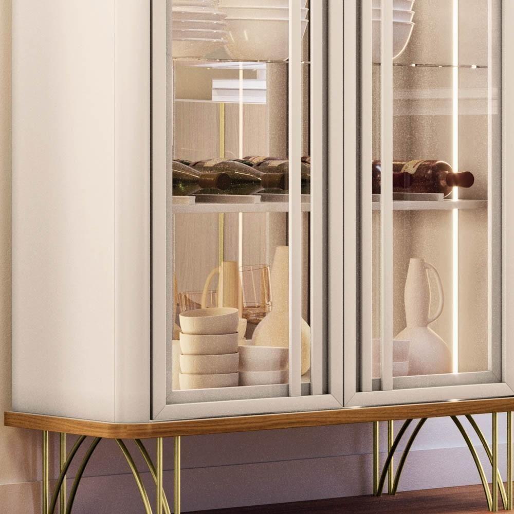 Cristaleira De Vidro Com Espelho E Led évora Off White/cinamomo - Hb Móveis - 6