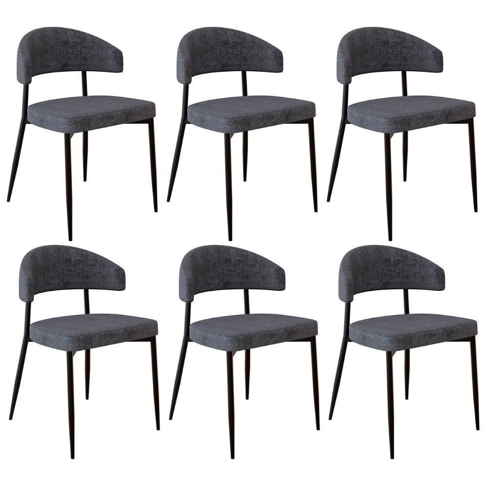 Cadeira De Jantar Estofada Kit 6 Chloe M25 Linho Lautrec Grafite - Mpozenato - 1