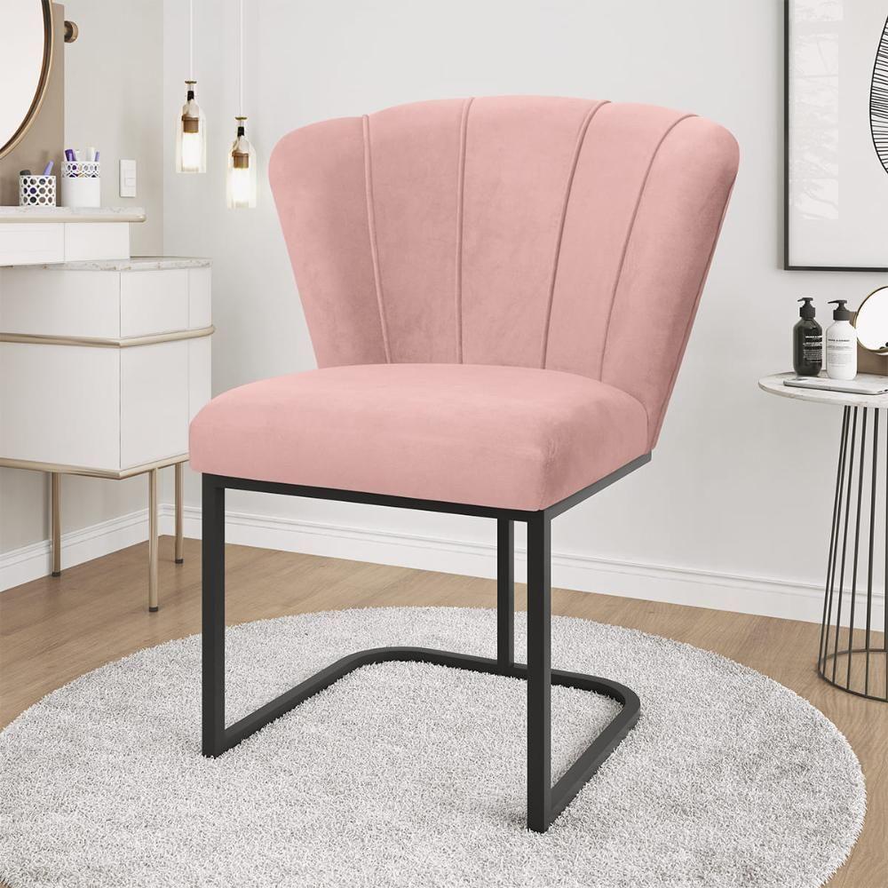 Kit 4 Cadeiras Jantar Flor Mesa Cozinha Reforçada Base Metal Preta Rosa - 2