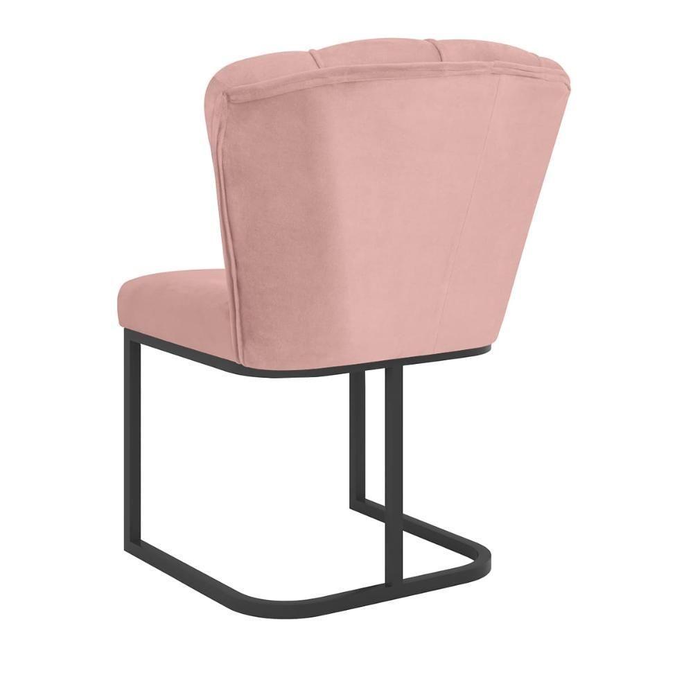 Kit 4 Cadeiras Jantar Flor Mesa Cozinha Reforçada Base Metal Preta Rosa - 6