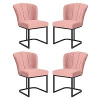 Kit 4 Cadeiras Jantar Flor Mesa Cozinha Reforçada Base Metal Preta Rosa - 1