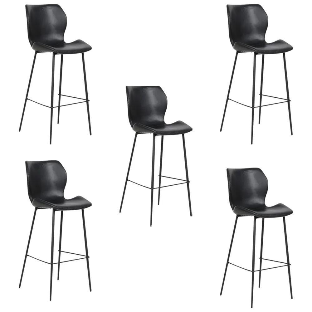 Kit 5 Banquetas Alta Com Encosto Para Bancada Cozinha Penha R02 Sintético Preto - Mpozenato - 1