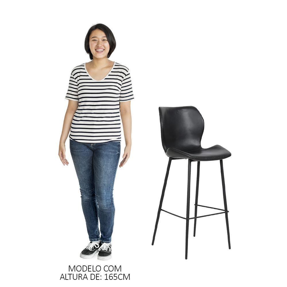 Kit 5 Banquetas Alta Com Encosto Para Bancada Cozinha Penha R02 Sintético Preto - Mpozenato - 5