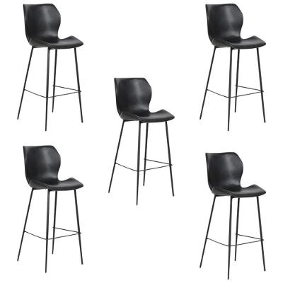 Kit 5 Banquetas Alta Com Encosto Para Bancada Cozinha Penha R02 Sintético Preto - Mpozenato