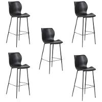 Kit 5 Banquetas Alta Com Encosto Para Bancada Cozinha Penha R02 Sintético Preto - Mpozenato - 1