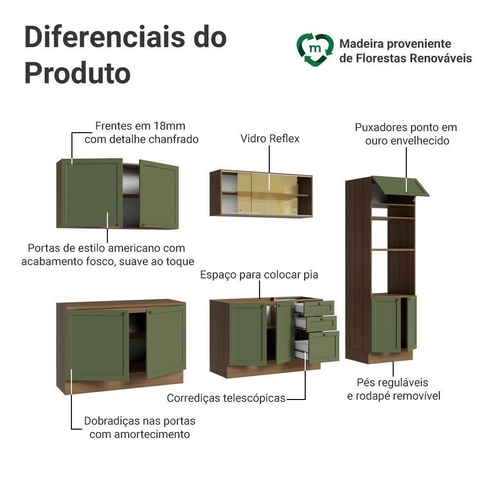 Armário De Cozinha Completa 310 Cm Vik Madesa 01 Rustic/verde - 4