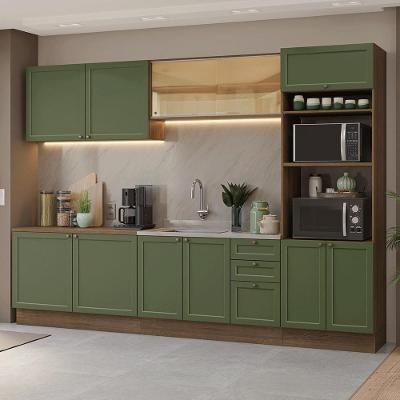 Armário de Cozinha Completa Vik 12 Portas 3 Gavetas MDF 310 cm Rustic e Verde
