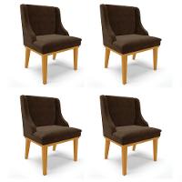 Kit 4 Cadeiras Estofadas Para Sala De Jantar Base Fixa De Madeira Castanho Lia Suede Marrom - Ibiza - 1