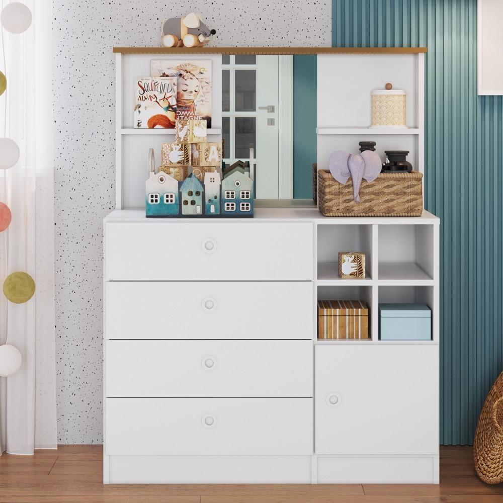 Cômoda Infantil 1 Porta 4 Gavetas Com Espelho House A05 Branco - Mpozenato - 2