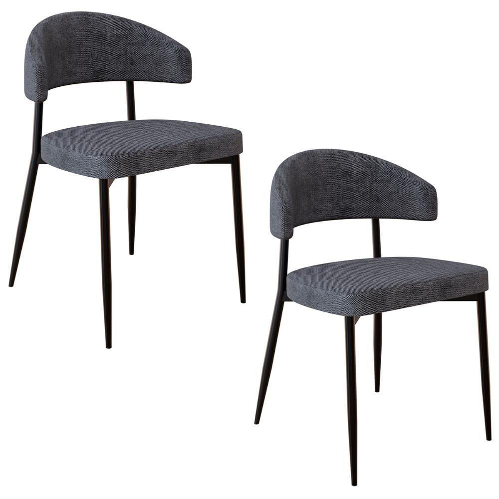Cadeira De Jantar Estofada Kit 2 Chloe M25 Linho Lautrec Grafite - Mpozenato - 1