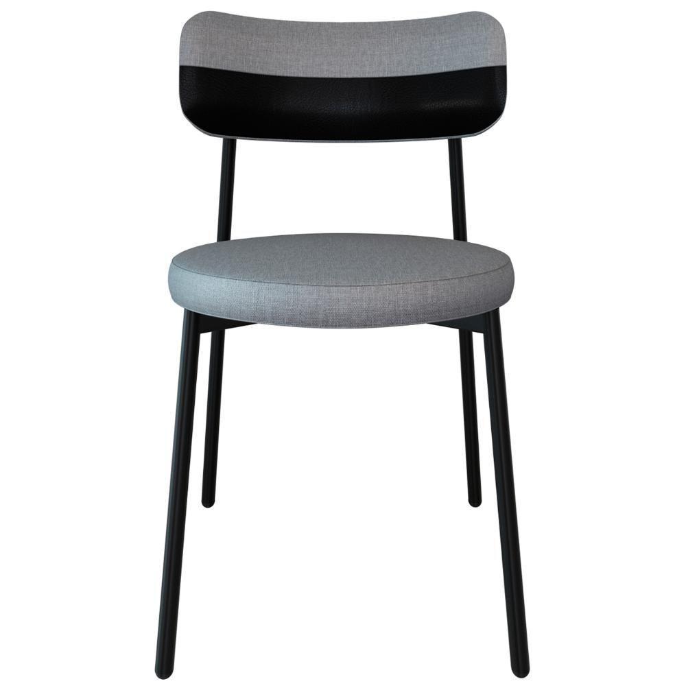 Cadeira De Jantar Estofada Kit 2 Nyka M25 Linho Cinza Cl/preto - Mpozenato - 6