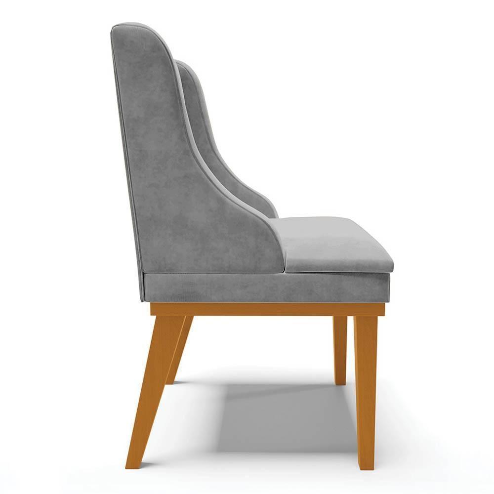 Kit 6 Cadeiras Estofadas Para Sala De Jantar Base Fixa De Madeira Castanho Lia Suede Cinza - Ibiza - 6