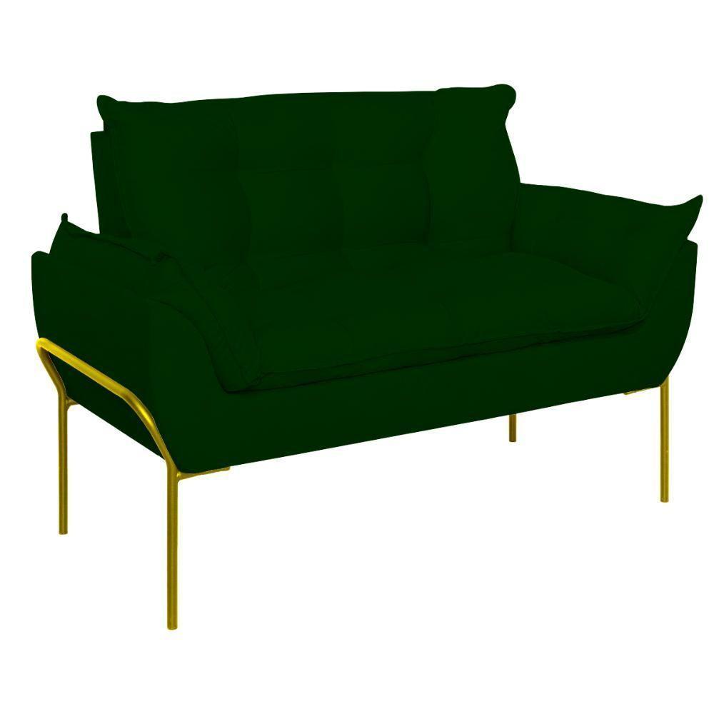Sofá Namoradeira Base Metal Dourada Reforçada Tecido Suede Verde - 4