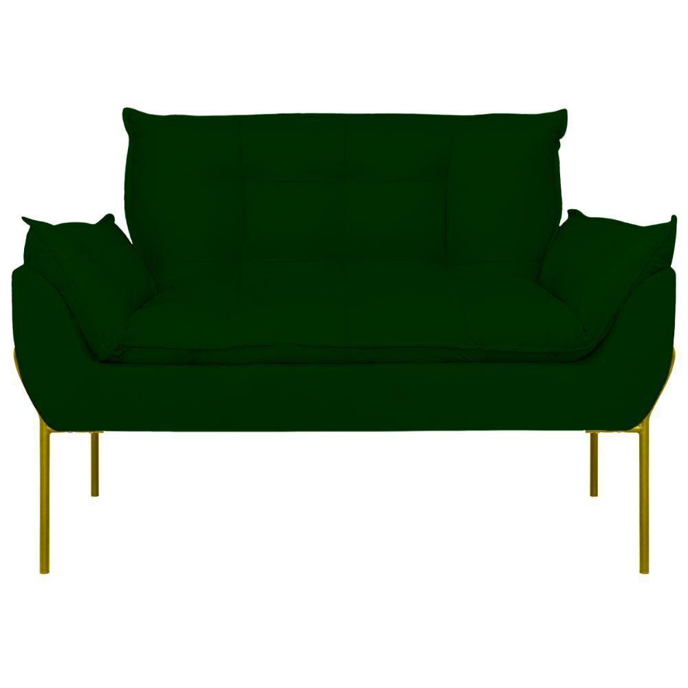 Sofá Namoradeira Base Metal Dourada Reforçada Tecido Suede Verde - 5