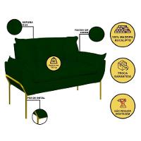 Sofá Namoradeira Base Metal Dourada Reforçada Tecido Suede Verde - 2