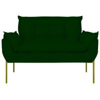 Sofá Namoradeira Base Metal Dourada Reforçada Tecido Suede Verde - 5