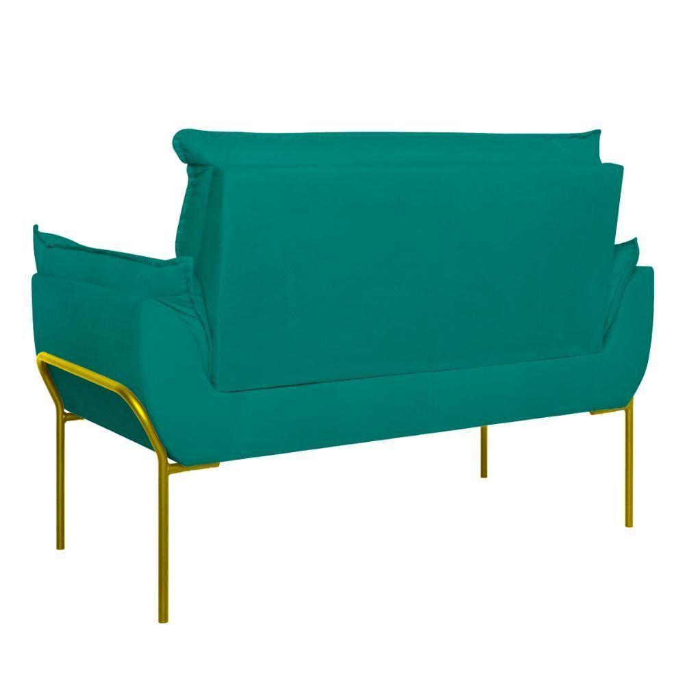 Sofá Namoradeira Base Metal Dourada Reforçada Tecido Suede Azul Turquesa - 6