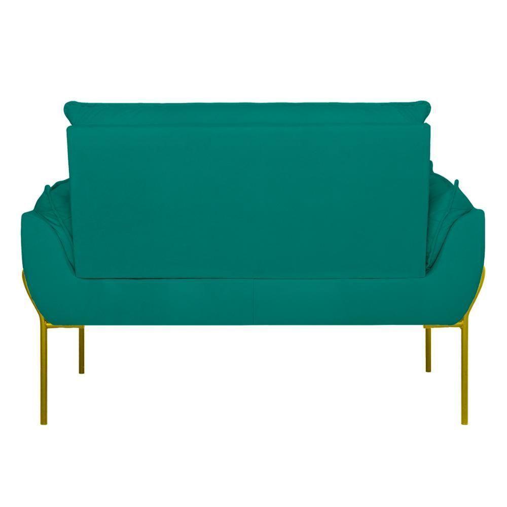Sofá Namoradeira Base Metal Dourada Reforçada Tecido Suede Azul Turquesa - 7