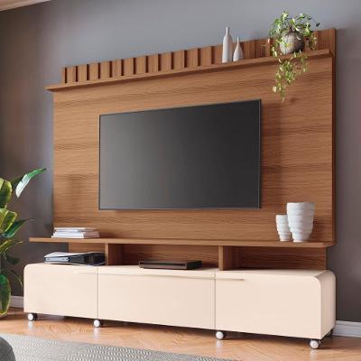 Estante Painel De Tv 70 Pol 200cm Ripado Artís Castanho/off White - Hb Móveis