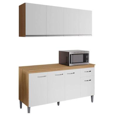 Balcão De Cozinha Gabriela Com Tampo 150cm E Armário Aéreo Andréia Amêndoa Branco - Ajl