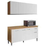 Balcão De Cozinha Gabriela Com Tampo 150cm E Armário Aéreo Andréia Amêndoa Branco - Ajl - 1