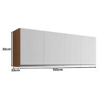 Balcão De Cozinha Gabriela Com Tampo 150cm E Armário Aéreo Andréia Amêndoa Branco - Ajl - 3