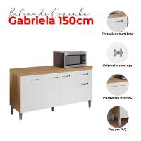 Balcão De Cozinha Gabriela Com Tampo 150cm E Armário Aéreo Andréia Amêndoa Branco - Ajl - 6