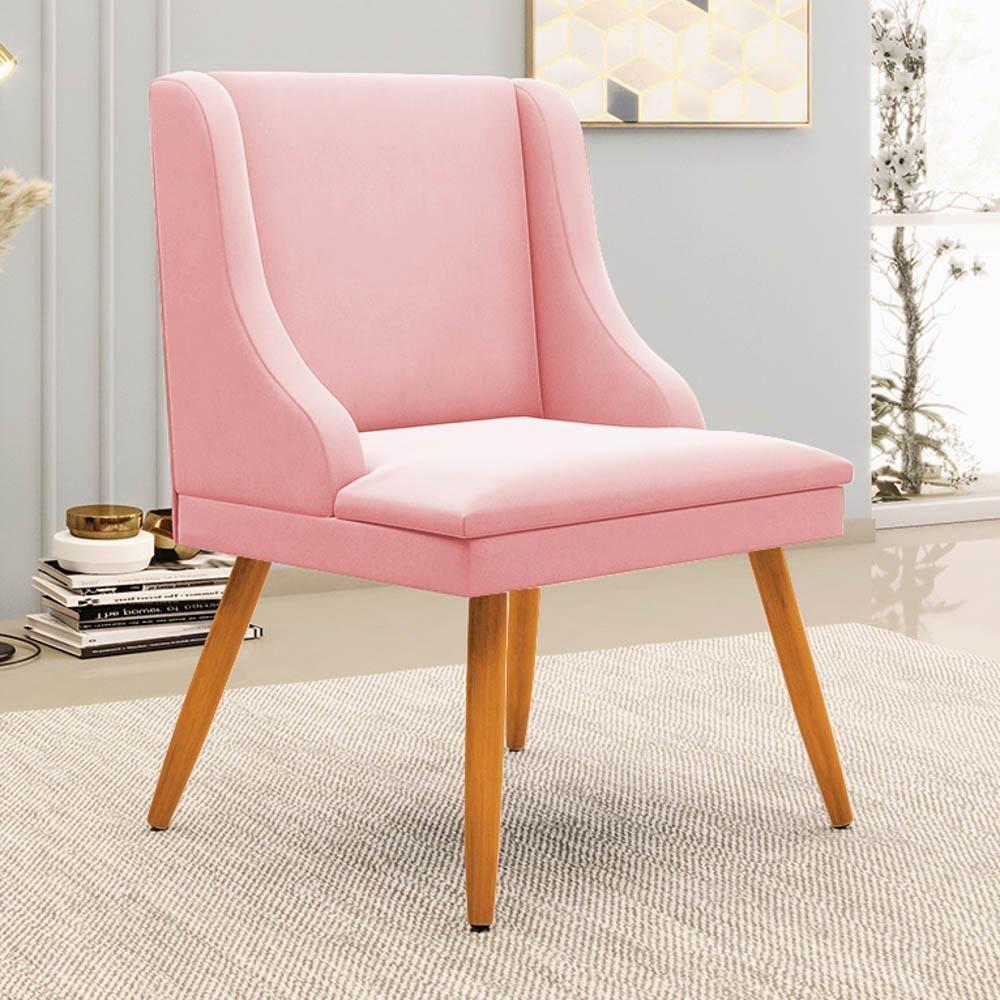 Kit 10 Cadeiras Estofadas Para Sala De Jantar Pés Palito Lia Suede Rosa Bebê - Ibiza - 2