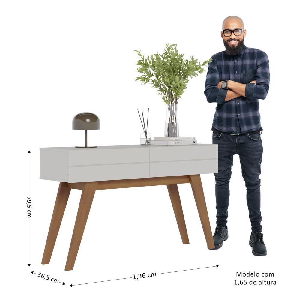 Cristaleira Com Portas De Vidro E Aparador Rebeca C05 Off White/freijó - Mpozenato - 8