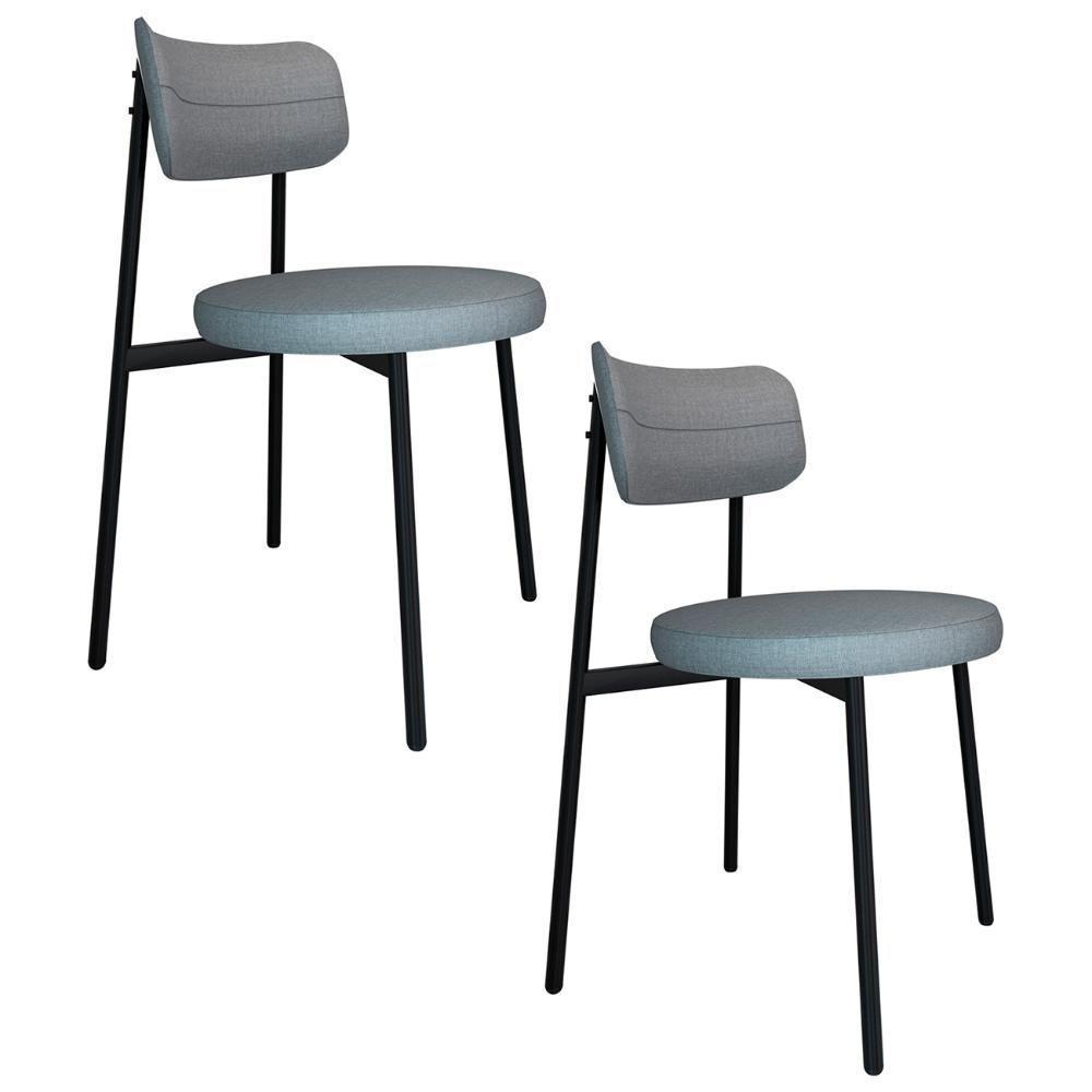 Cadeira De Jantar Estofada Kit 2 Nyka M25 Linho Cinza Cl - Mpozenato - 1