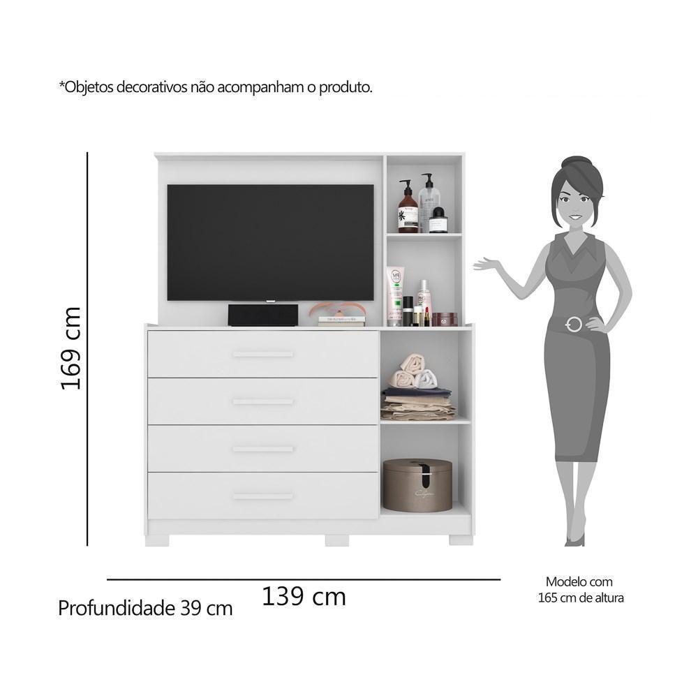 Cômoda Sapateira Com Painel Para Tv 4 Gavetas Azaléia A02 Branco Fosco - Mpozenato - 5