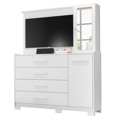 Cômoda Sapateira Com Painel Para Tv 4 Gavetas Azaléia A02 Branco Fosco - Mpozenato