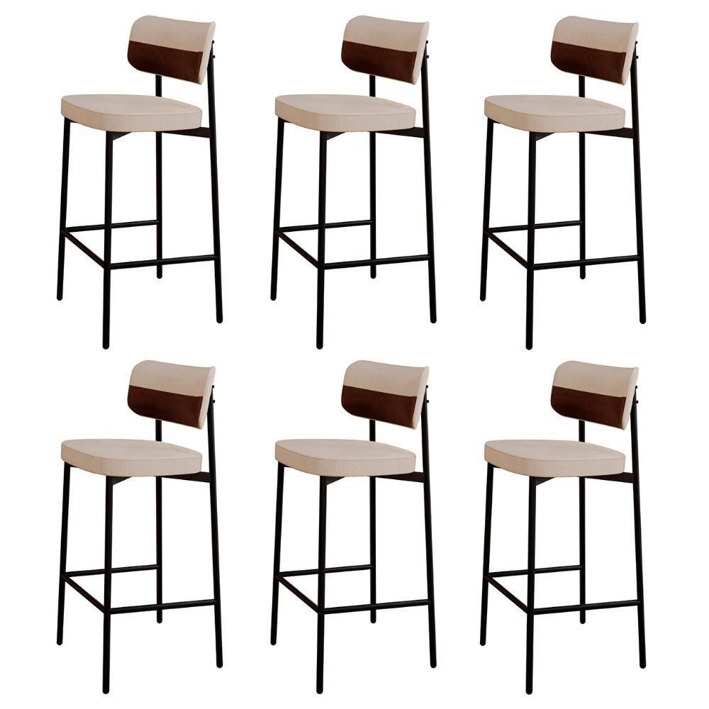 Banqueta Alta Bar Estofada Kit 6 Ella M25 Linho Areia/marrom - Mpozenato - 1