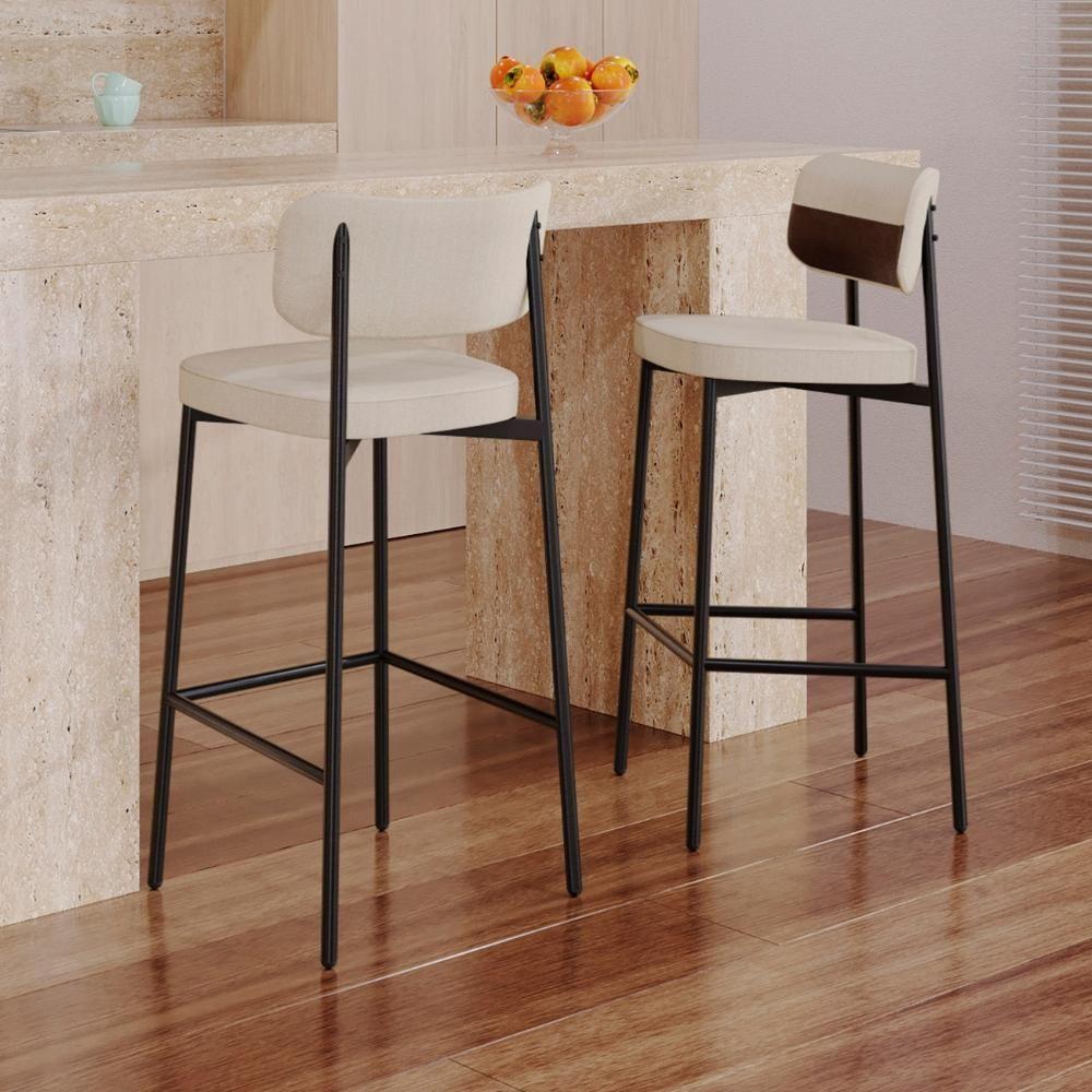 Banqueta Alta Bar Estofada Kit 6 Ella M25 Linho Areia/marrom - Mpozenato - 2