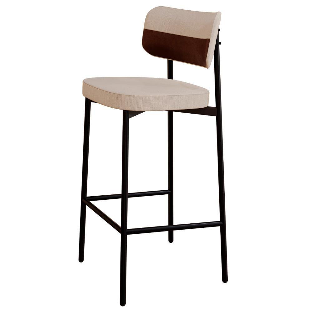Banqueta Alta Bar Estofada Kit 6 Ella M25 Linho Areia/marrom - Mpozenato - 5