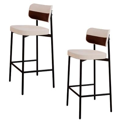Banqueta Alta Bar Estofada Kit 2 Ella M25 Linho Palha/marrom - Mpozenato