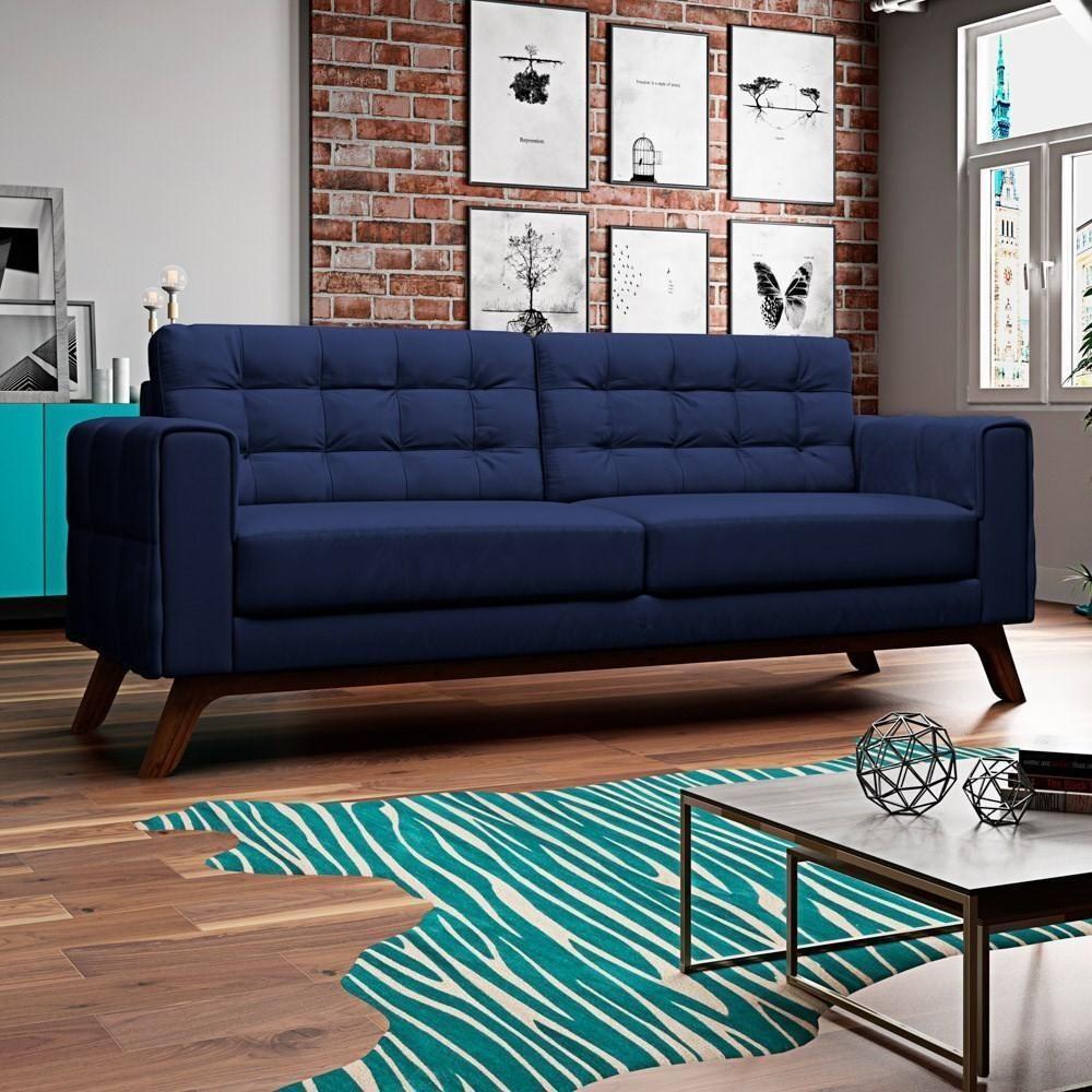 Sofá 210 Cm 3 Lugares Sandero C-287 Veludo Marinho - Domi - 2