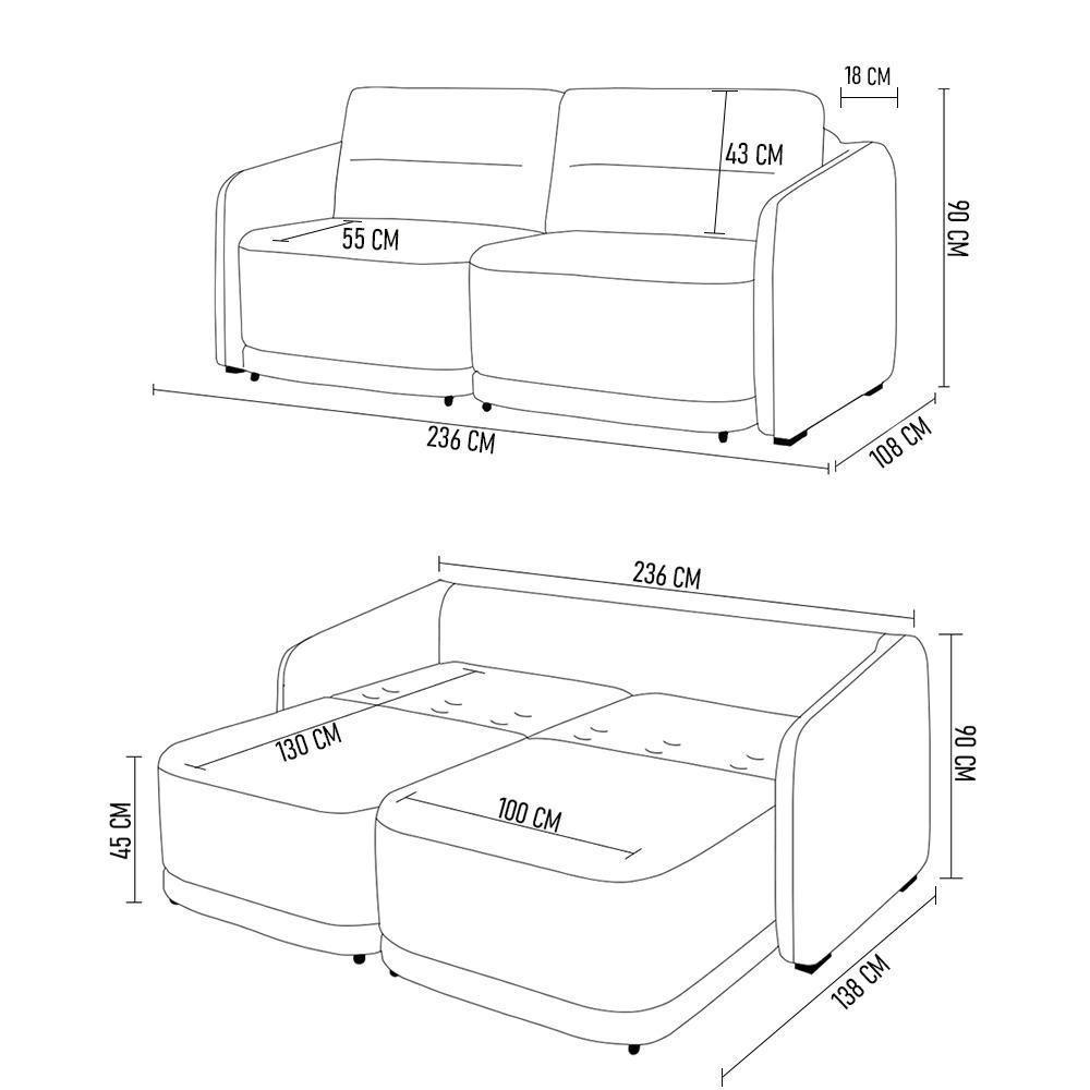 Sofá Cama Casal Para Sala 236cm Polska Z08 Linho Cinza - Mpozenato - 4