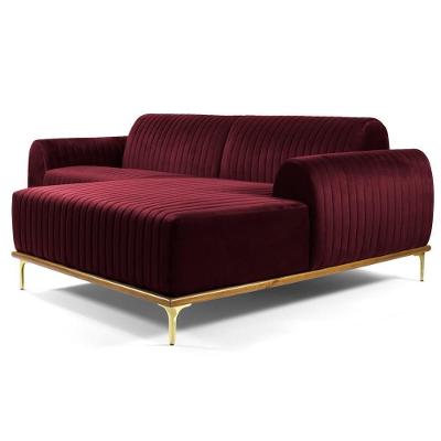 Sofá 265cm 4 Lugares Com Chaise Direito Pés Gold Molino C-278 Veludo Marsala - Domi