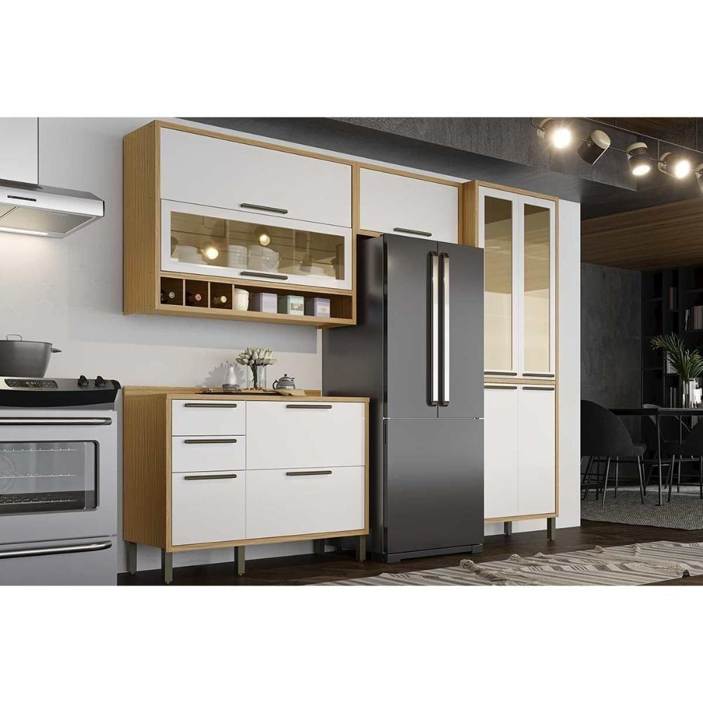 Cozinha Modulada Completa Syrah 4 Peças 2 Aéreos + 1 Balcão + 1 Paneleiro C4p05 Amendoa Off White Ronipa - 1