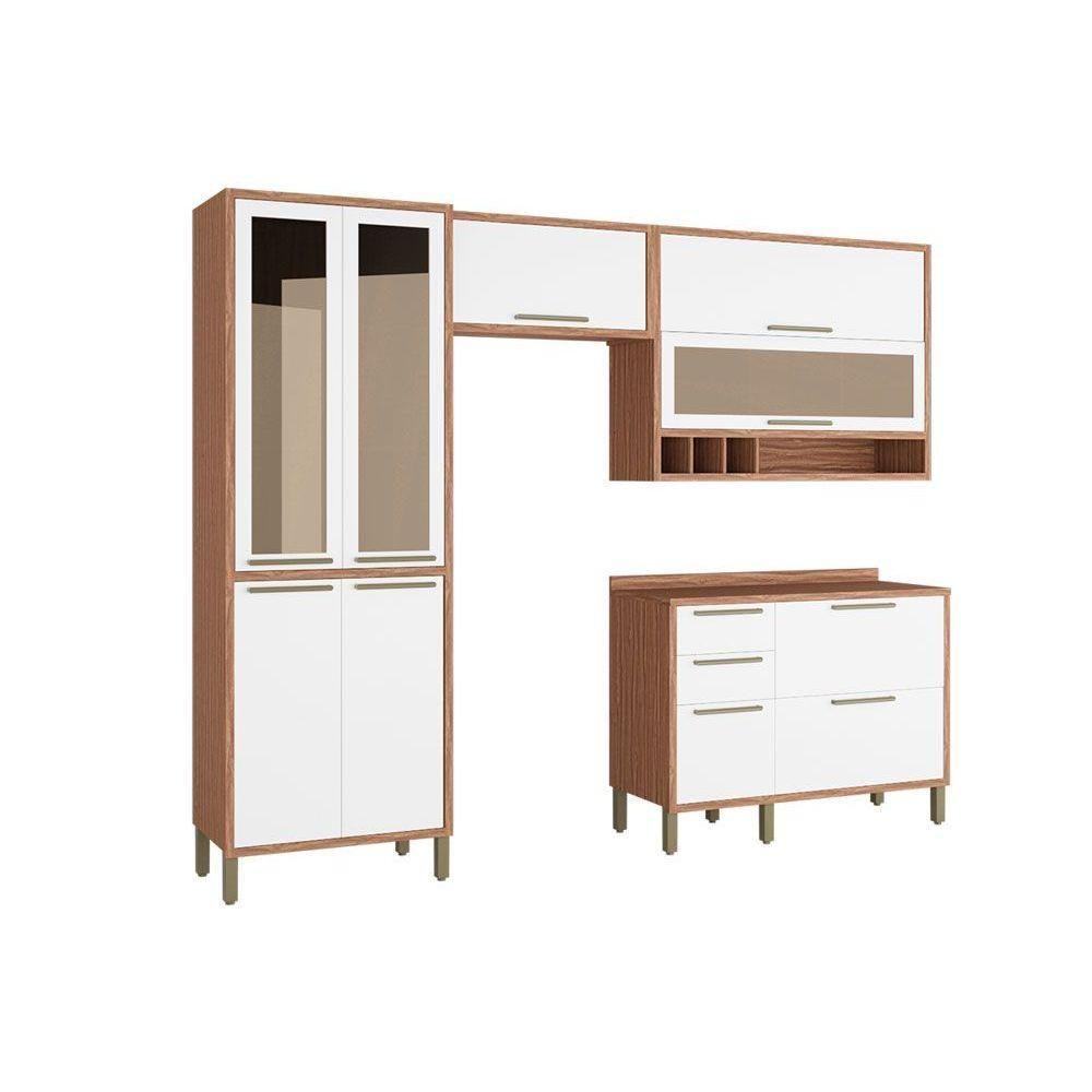 Cozinha Modulada Completa Syrah 4 Peças 2 Aéreos + 1 Balcão + 1 Paneleiro C4p05 Amendoa Off White Ronipa - 6