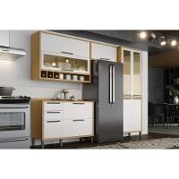 Cozinha Modulada Completa Syrah 4 Peças 2 Aéreos + 1 Balcão + 1 Paneleiro C4p05 Amendoa Off White Ronipa - 1