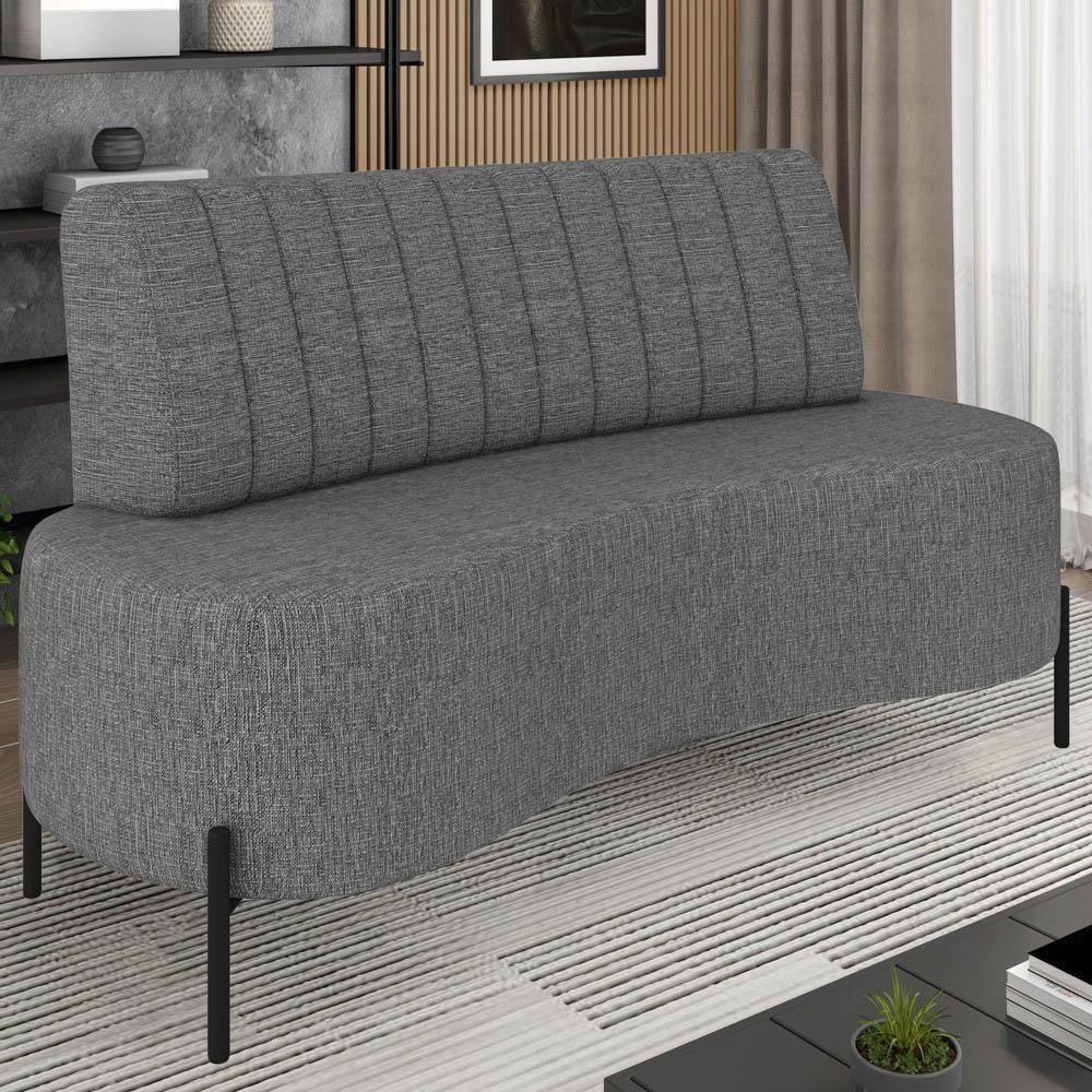 Sofá 2 Lugares 135cm Pés Aço Preto Tamar Z08 Linho Grafite - Mpozenato - 2
