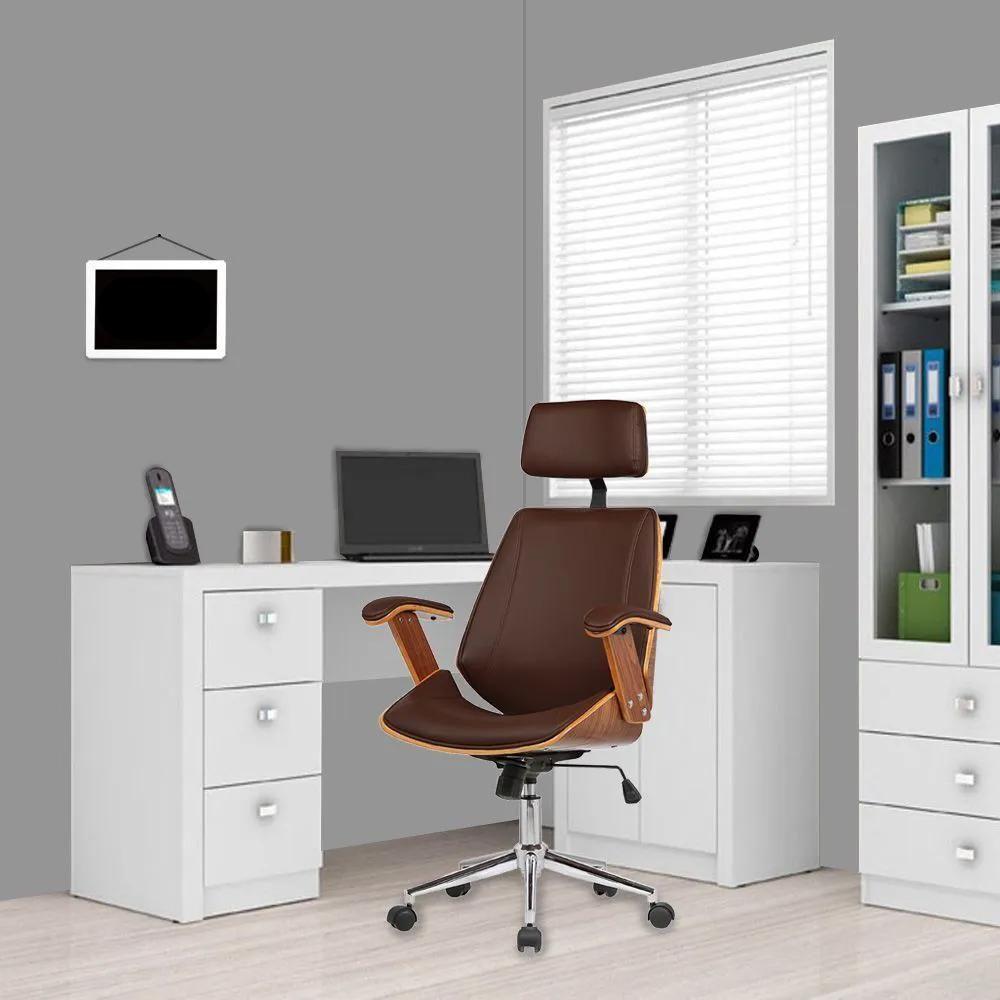 Kit 2 Cadeiras De Escritório Presidente Giratória Liziê R02 Sintético Marrom - Mpozenato - 2