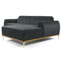Sofá 350cm 6 Lugares Com Chaise Direito Pés Gold Molino C-317 Veludo Cinza - Domi - 1