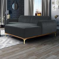 Sofá 350cm 6 Lugares Com Chaise Direito Pés Gold Molino C-317 Veludo Cinza - Domi - 2