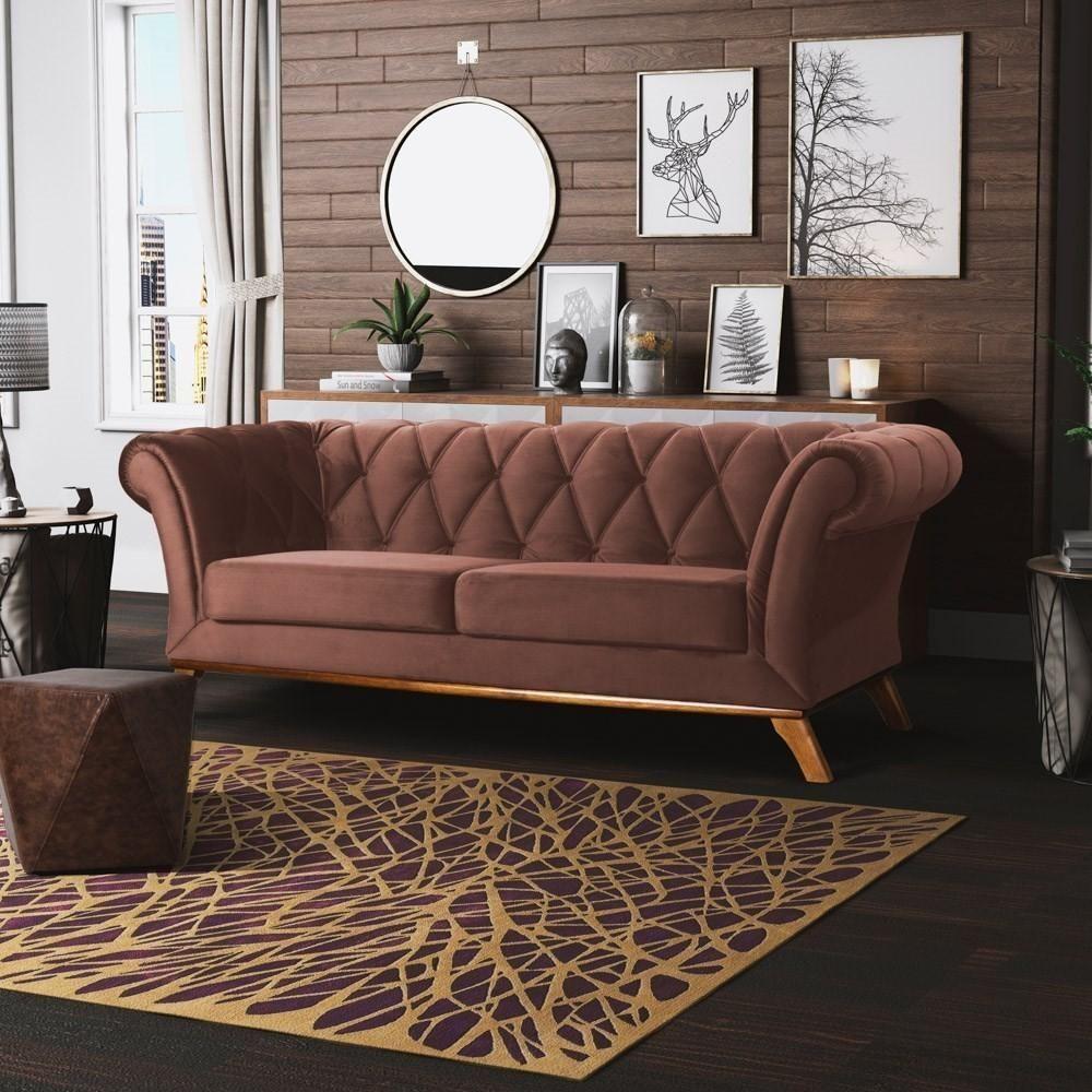 Sofá 260cm 4 Lugares Base Madeira Império C-276 Veludo Terra - Domi - 2